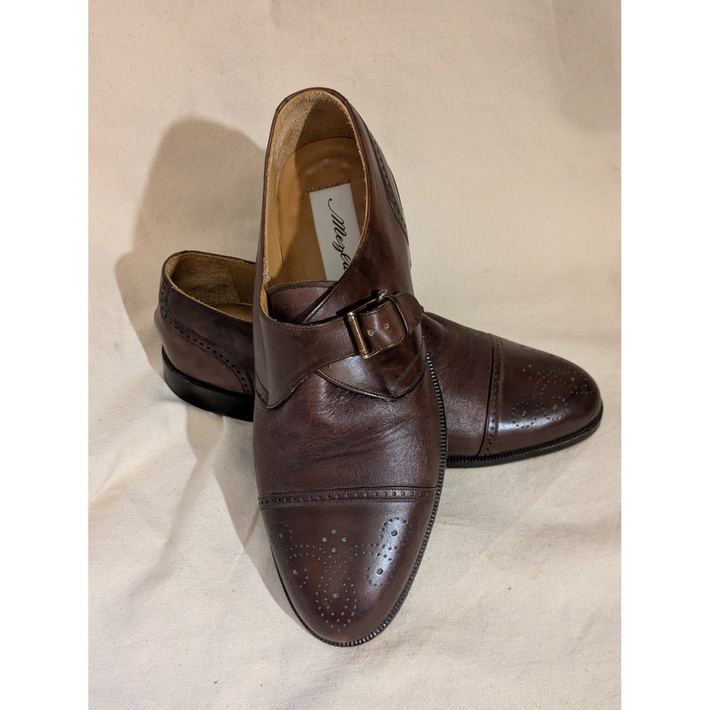 Mezlan Athens Mens Brown Leather Cap Toe Monk Strap Dress Shoes Size 9 W